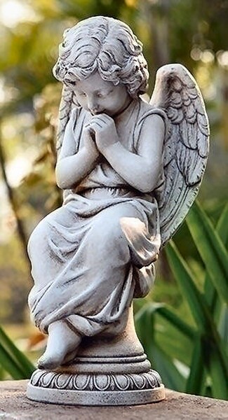 Angel Seated on Pedestal Garden Statue